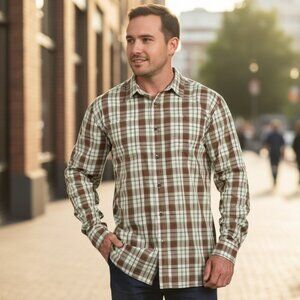 Dickies Men's Relaxed Fit Long Sleeve Plaid Button Up Shirt (XXL)